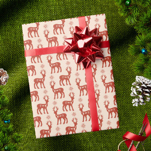 Modern Elegant Red & White Reindeer Pattern Winter Wrapping Paper