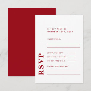 Modern Elegant Red & White Simple Wedding  RSVP Card