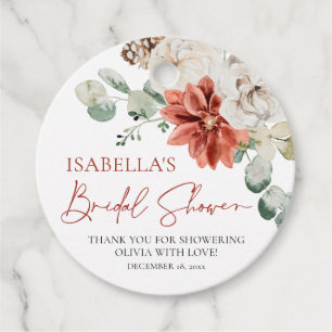 Modern Elegant Red Winter Christmas Bridal Shower Favour Tags