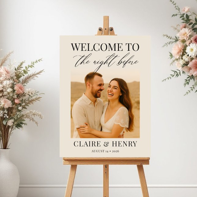 Modern Elegant Rehearsal Dinner Photo Welcome Sign (Creator Uploaded)