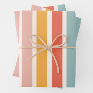 Modern Elegant Retro Colourful Stripes Pattern Wrapping Paper Sheet