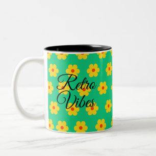 modern elegant retro floral monogram yellow green Two-Tone coffee mug