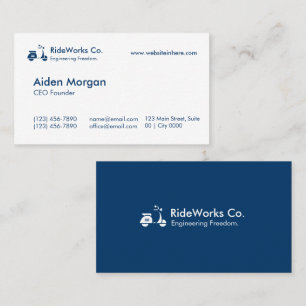 Modern Elegant RideWorks Co Clean White Deep Navy Business Card