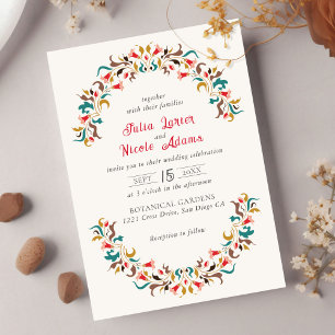 Modern Elegant Romantic Floral Wreath Wedding Invi Invitation