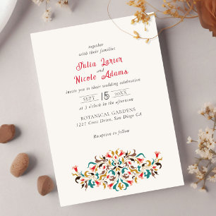 Modern Elegant Romantic Floral Wreath Wedding Invitation