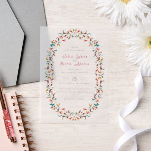 Modern Elegant Romantic Floral Wreath Wedding Vellum Invitations
