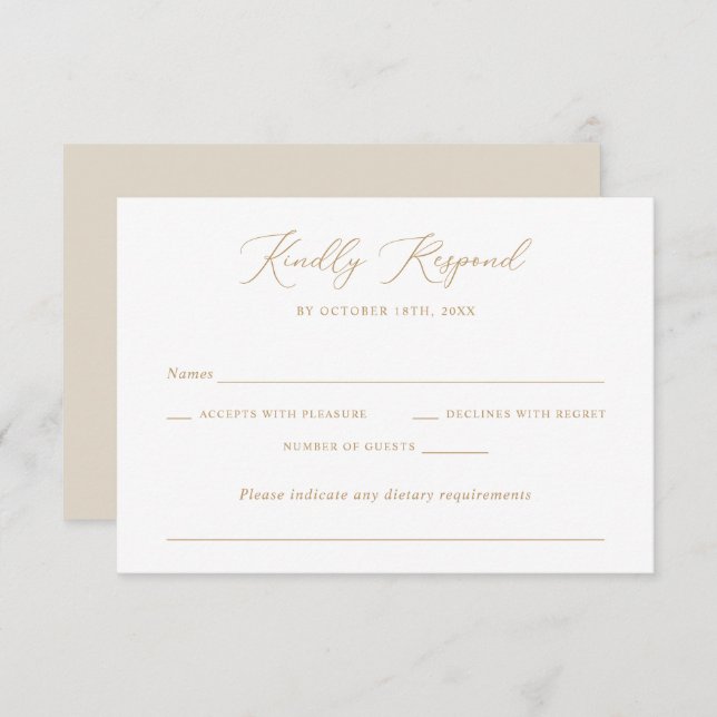 Modern Elegant Romantic Script Wedding Gold RSVP Invitation (Front/Back)