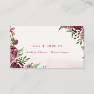 Modern Elegant Romantic Watercolor Flowers Roses Business Card