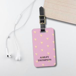 Modern Elegant Rose Faux Gold Hearts  Luggage Tag