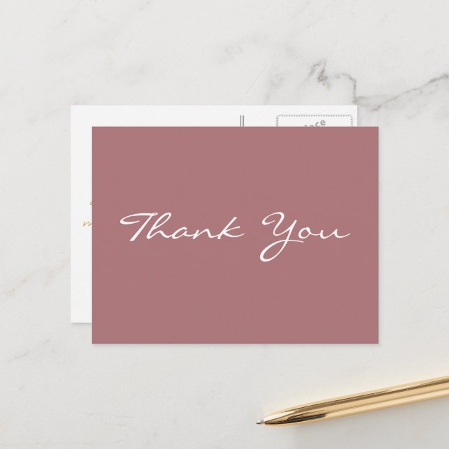 Modern Elegant Rose Faux Gold Script Thank You Postcard (Front/Back In Situ)