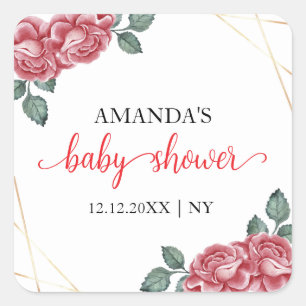Modern Elegant Rose Floral Sweetheart Baby Shower Square Sticker