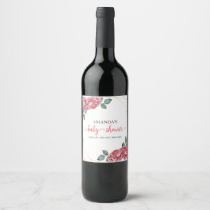 Modern Elegant Rose Floral Sweetheart Baby Shower Wine Label