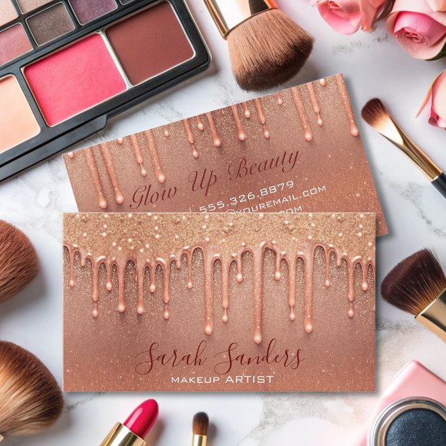 modern elegant Rose glitter drip makeup artist  Business Card (Creator Uploaded)