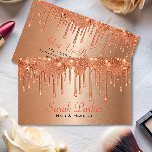modern elegant Rose glitter drip makeup artist Business Card (Creator Uploaded)