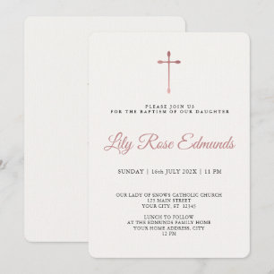 Modern Elegant Rose Gold & Blk Baptism  Invitation