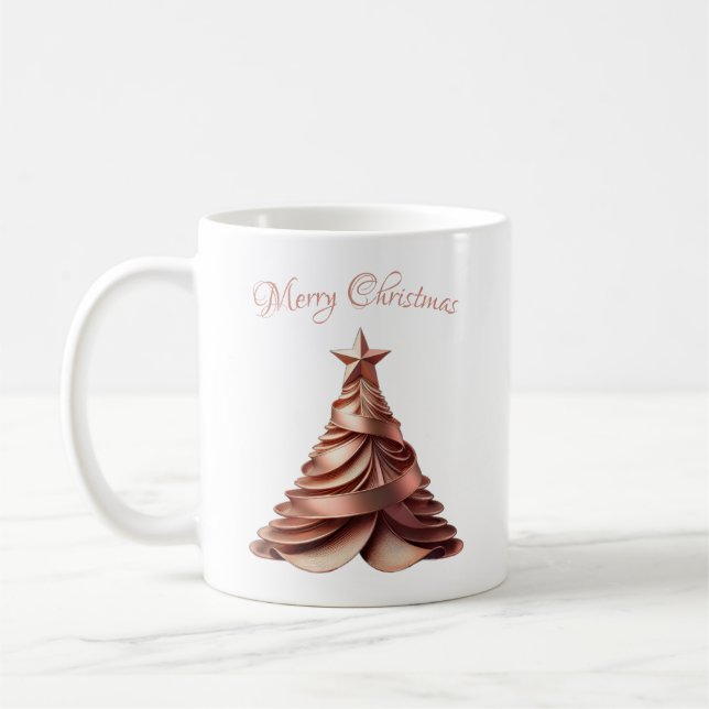 Modern Elegant Rose Gold Christmas Tree Coffee Mug (Left)