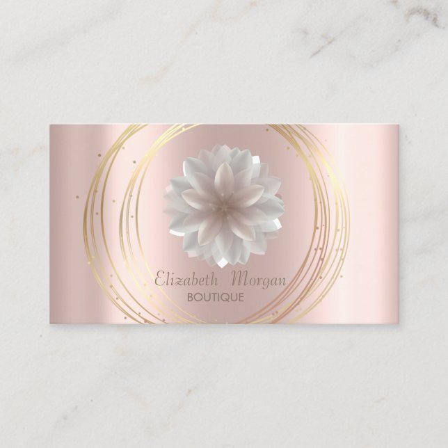 Modern Elegant Rose Gold ,Circles Lotus  Business Card (Front)