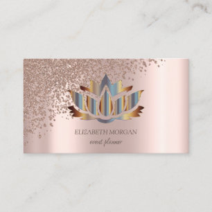 Modern Elegant Rose Gold Diamonds Gold Lotus Business Card