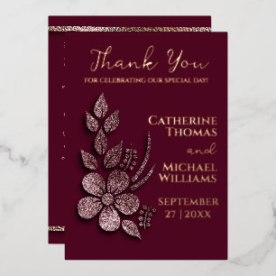 Modern Elegant Rose Gold Glitter Floral & Burgundy