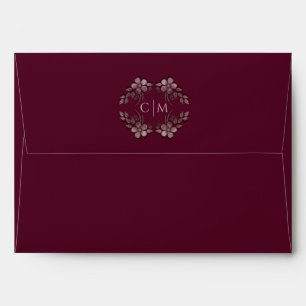 Modern Elegant Rose Gold Glitter Floral & Burgundy Envelope