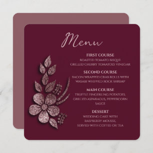 Modern Elegant Rose Gold Glitter Floral & Burgundy Menu