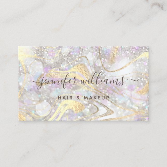 Modern Elegant Rose Gold Gold Marble Makeup Artist Business Card (Front)