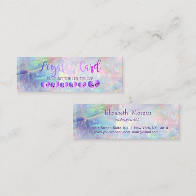 Modern Elegant Rose Gold Heart,Opal Loyalty Card (Front/Back)