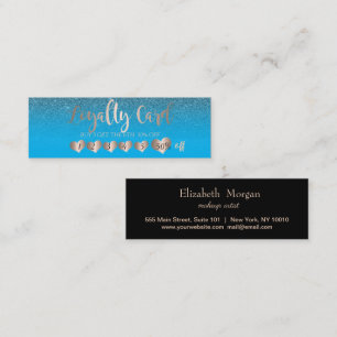 Modern Elegant Rose Gold Hearts, Black Blue Loyalty Card