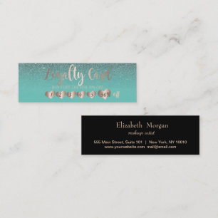 Modern Elegant Rose Gold Hearts, Black Green Loyalty Card