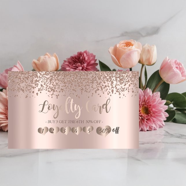 Modern Elegant Rose Gold Hearts, Diamonds Loyalty Card (Creator Uploaded)