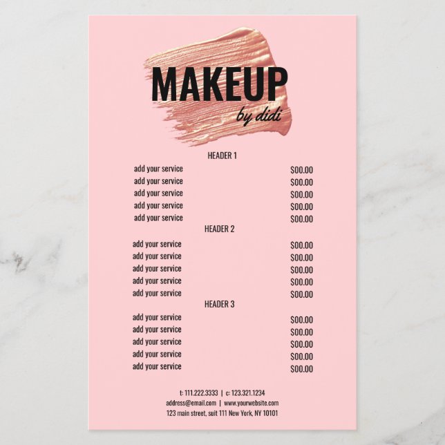 Modern elegant rose gold lipstick stroke makeup flyer (Front)
