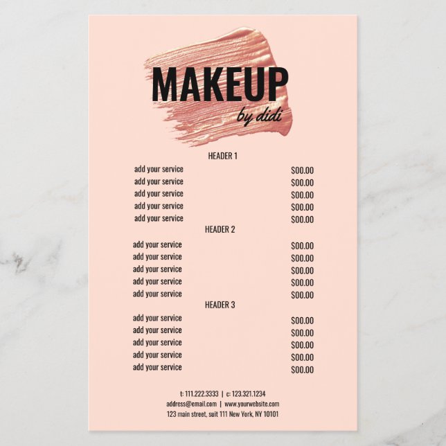Modern elegant rose gold lipstick stroke makeup flyer (Front)