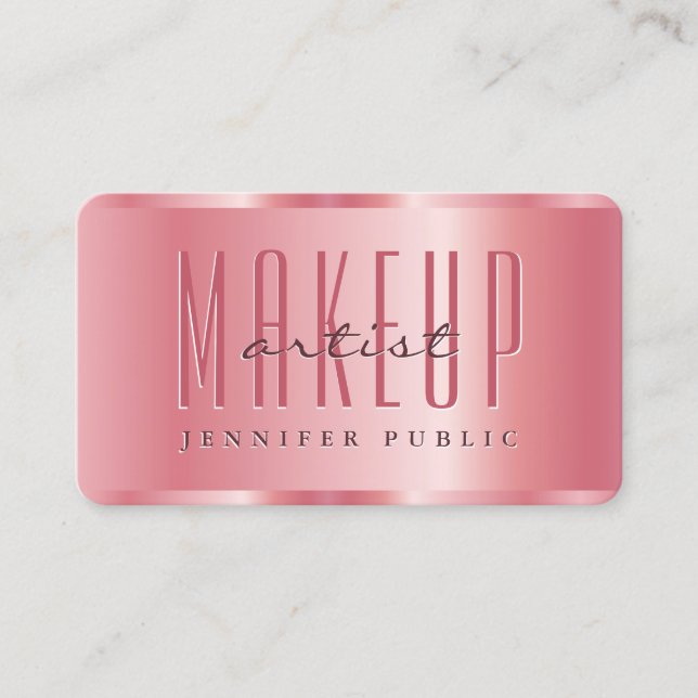 Modern Elegant Rose Gold Luxurious Makeup Artist Business Card (Front)