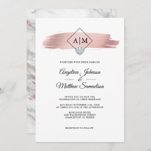 Modern Elegant Rose Gold Marble Heart Wedding Invitation