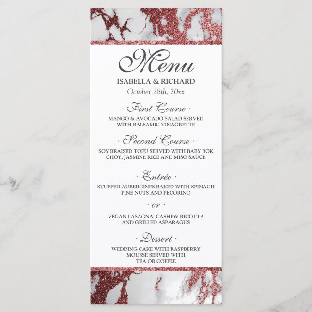 Modern Elegant Rose Gold Marble Wedding Menu (Front)
