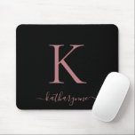 Modern Elegant Rose Gold Monogram Script Black Mouse Pad<br><div class="desc">Modern Elegant Pink Rose Gold Monogram Script on a chic black mouse pad. Easy to customise with your own name and details. Perfect for your modern minimalist yet luxury lifestyle! Please contact us at cedarandstring@gmail.com if you need assistance with the design or matching products.</div>