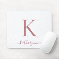 Modern Elegant Rose Gold Monogram Script White