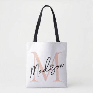 Modern Elegant Rose Gold Personalised Monogram Tote Bag