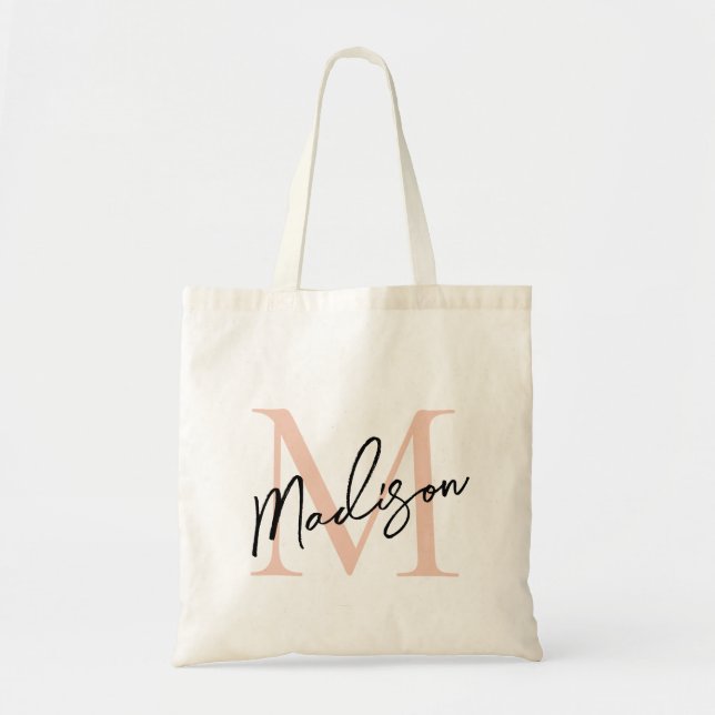 Modern Elegant Rose Gold Personalised Monogram Tote Bag (Front)