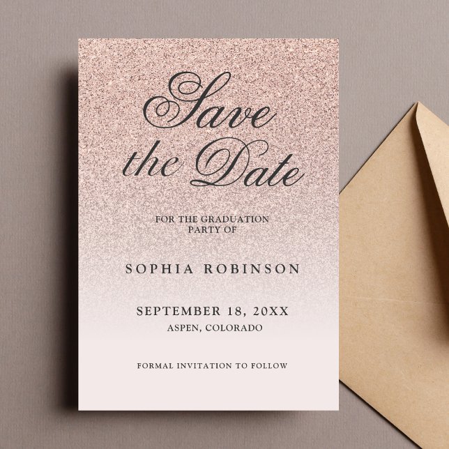 Modern Elegant Rose Gold Save the Date Graduation (Creator Uploaded)