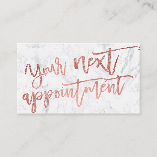Modern elegant rose gold script typography marble appointment card (Front)