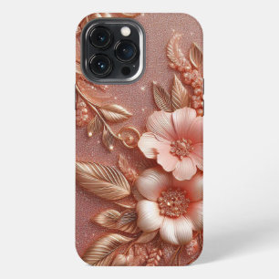 Modern elegant rose gold with floral curve iPhone 13 pro max case
