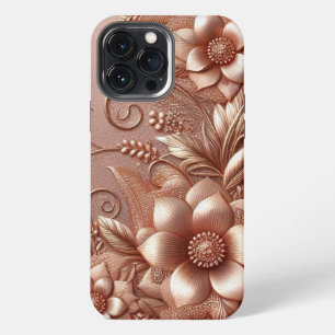 Modern elegant rose gold with floral curve iPhone 13 pro max case