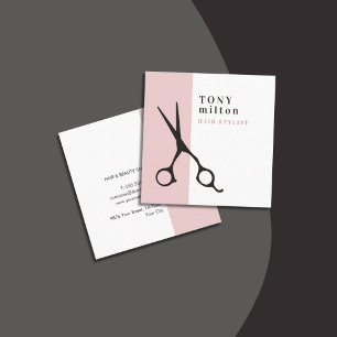 Modern Elegant Rose White Stripes Hair Stylist Square Business Card