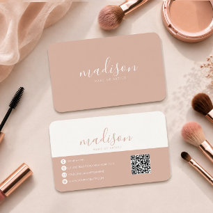 Modern Elegant Round Blush Pink Script Qr Code Business Card