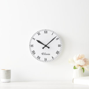 Modern Elegant Round Clock Featuring Your Name