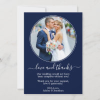 Modern Elegant Round Photo Frame Blue Wedding