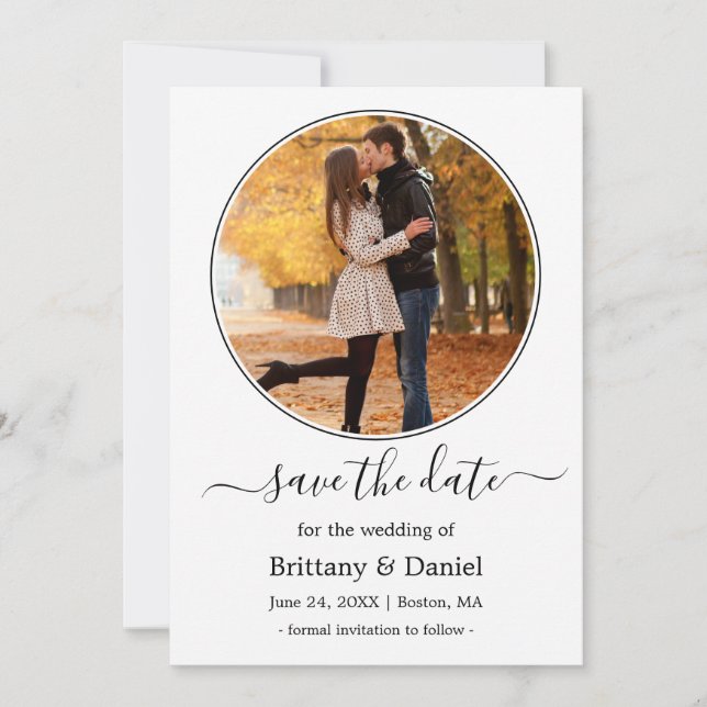 Modern Elegant Round Photo Frame  Save The Date (Front)