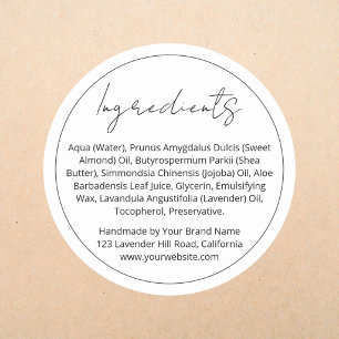 Modern Elegant Round Product Ingredient List Label
