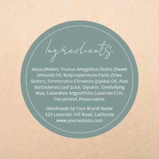 Modern Elegant Round Product Ingredient List Label
